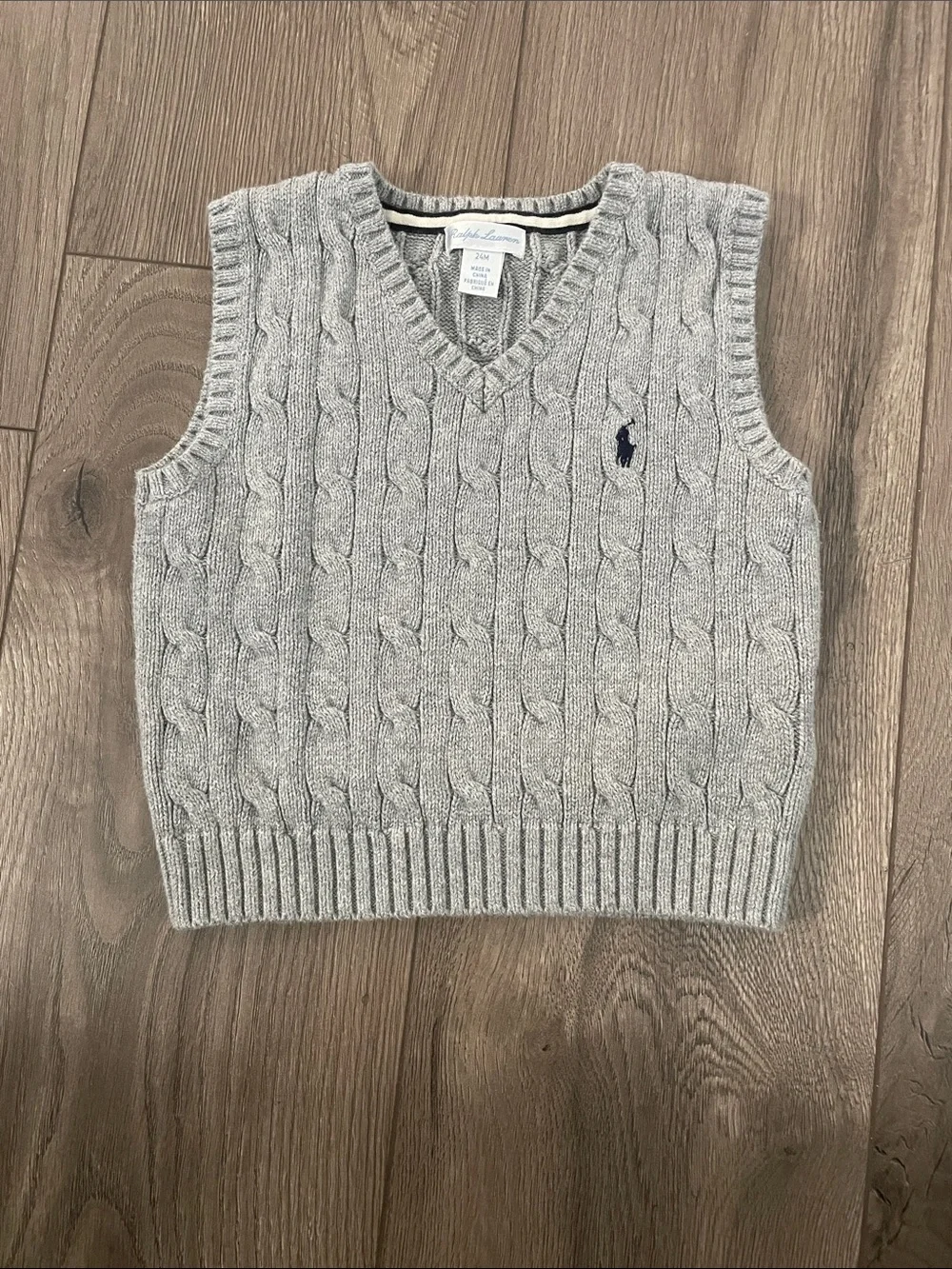 Ralph Lauren Light Gray Cable-Knit V-Neck Sweater Vest Sz:24M